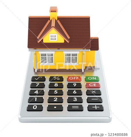 Calculator with Home, 3D rendering Calculator with Home, 3D rendering 123480886