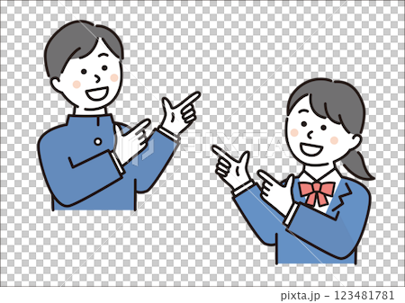 Male and female students pointing 123481781