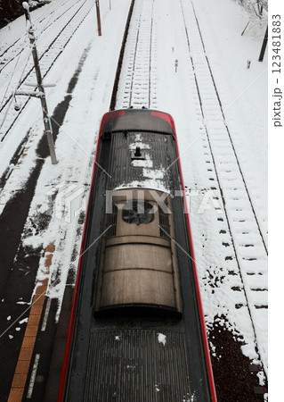 積雪の大歩危駅 特急列車 積雪の大歩危駅 特急列車 123481883