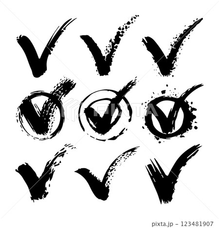 A textured set of grunge check marks with a raw and expressive aesthetic. Ideal for creative typography, posters, and branding. A textured set of grunge check marks with a raw and expressive aesthetic. Ideal for creative typography, posters, and branding. 123481907