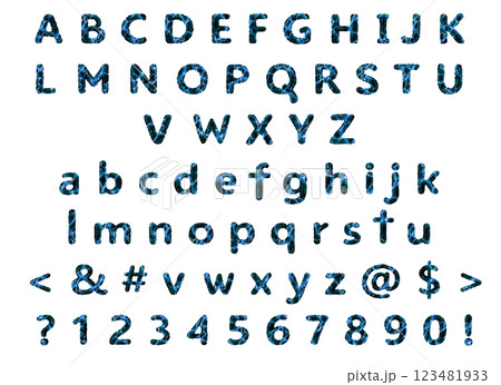 English alphabet from A to Z and numbers from 0 to 9. Volcanic font made of lava 123481933