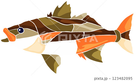海水魚シマイサキの可愛いステンドグラス画風切り絵イラスト目地無し 海水魚シマイサキの可愛いステンドグラス画風切り絵イラスト目地無し 123482095