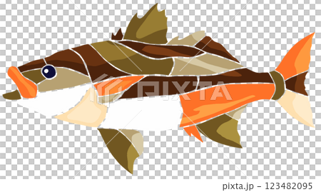 海水魚シマイサキの可愛いステンドグラス画風切り絵イラスト目地無し 海水魚シマイサキの可愛いステンドグラス画風切り絵イラスト目地無し 123482095