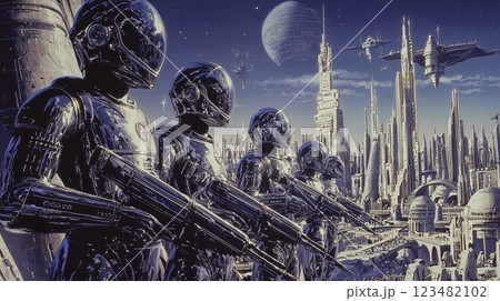 未来都市を守る精鋭宇宙兵士たちの警備隊 123482102