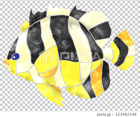 觀賞魚－神仙魚的可愛馬賽克風格剪紙插圖 123482148