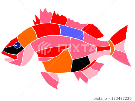 海水魚タイの素敵なステンドグラス画風切り絵イラスト目地無し 123482220