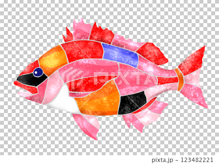 Beautiful mosaic-style cutout illustration of saltwater fish Thailand Beautiful mosaic-style cutout illustration of saltwater fish Thailand 123482221