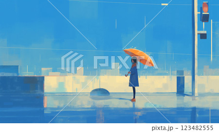 雨の日の都市風景、憂いを帯びた少女と幻想の光 雨の日の都市風景、憂いを帯びた少女と幻想の光 123482555