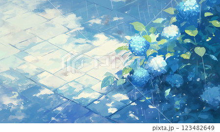 雨上がりの光と紫陽花｜希望を感じる爽やかな風景 123482649