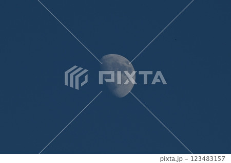 北杜市白州町、夕空に昇る月の出間もない上弦後の月 123483157