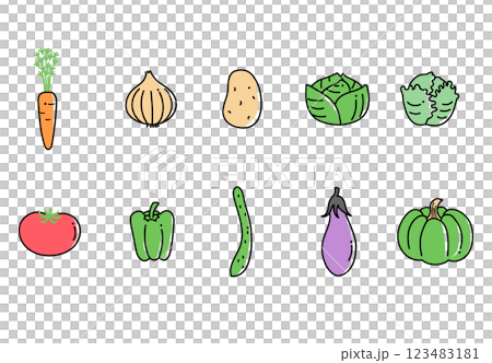 Illustration material: Simple vegetable icon, line drawing illustration set (color) 123483181