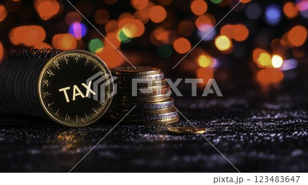Tax Coins Stacked with Colorful Background for Financial Themes Tax Coins Stacked with Colorful Background for Financial Themes 123483647