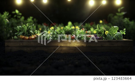 Vibrant Vegetable Garden with Fresh Produce Under Soft Lighting Vibrant Vegetable Garden with Fresh Produce Under Soft Lighting 123483664