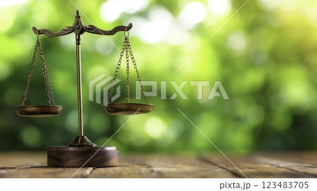 Antique Balance Scales Against Blurred Natural Background Antique Balance Scales Against Blurred Natural Background 123483705