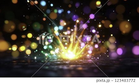 Colorful Abstract Light Burst with Bokeh Effect in Dark Background Colorful Abstract Light Burst with Bokeh Effect in Dark Background 123483772