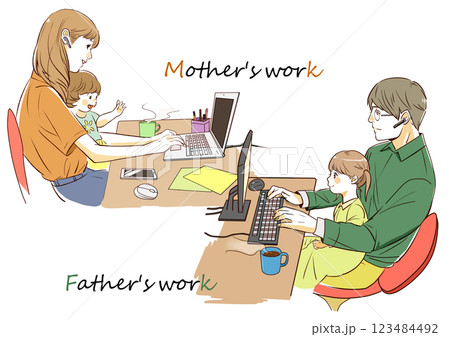 パソコンをする親子 123484492