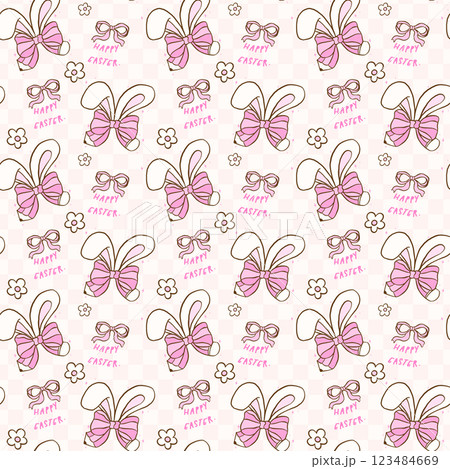 Coquette Easter Teacher School Seamless Pattern, Happy Easter Pink Pencil Rainbow with Bunny Ears wallpaper 123484669