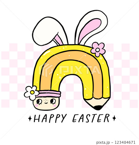 Groovy Easter Teacher School, Happy Easter Pencil Rainbow with Bunny Ears Hand Drawn Groovy Easter Teacher School, Happy Easter Pencil Rainbow with Bunny Ears Hand Drawn 123484671