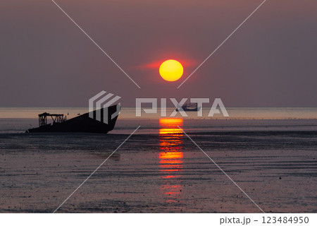 Beautiful sky in the morning at Saphanhin public beach, Phuket, Thailand. Beautiful sky in the morning at Saphanhin public beach, Phuket, Thailand. 123484950
