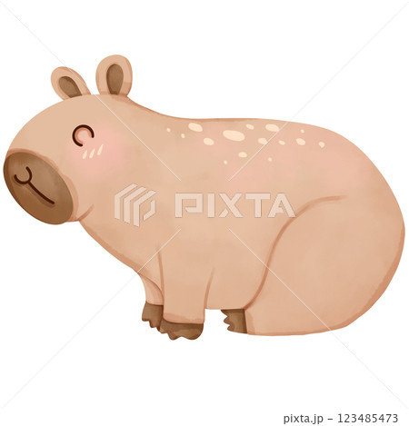 Cartoon hand drawn watercolor capybara 123485473