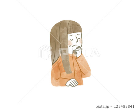 悩んでいる女性-水彩 123485841