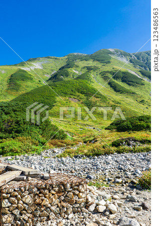 雷鳥沢登山口から見る雷鳥沢と別山乗越　北アルプス剱岳登山 123486563