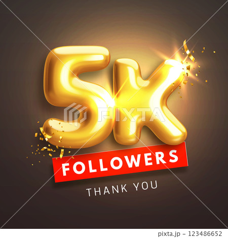 5000 followers banner with golden 5k 3d numbers 123486652