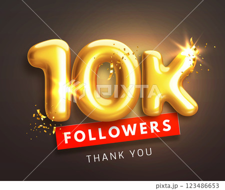 10000 followers banner with golden 10k 3d numbers 10000 followers banner with golden 10k 3d numbers 123486653