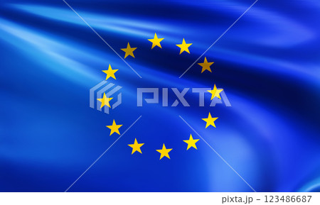 Realistic wavy European Union flag closeup Realistic wavy European Union flag closeup 123486687