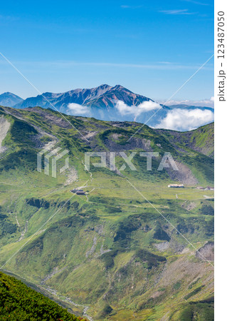 雷鳥沢登山道から見る室堂平と薬師岳　北アルプス剱岳登山 123487050