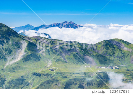 剱御前山から見る室堂平と雲海の薬師岳 北アルプス剱岳登山 剱御前山から見る室堂平と雲海の薬師岳 北アルプス剱岳登山 123487055