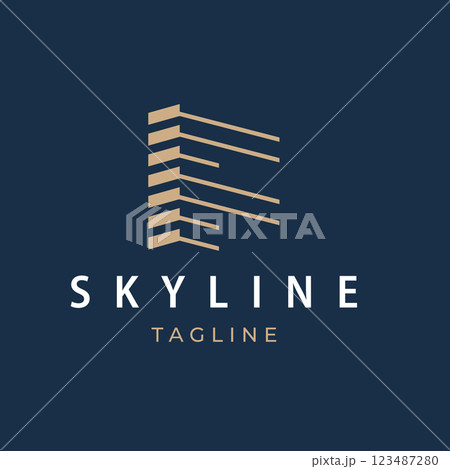 Modern F Shaped Building Logo Design Abstract Real Estate Illustration 123487280