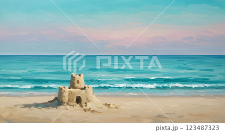 砂の城と水平線と海 123487323