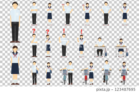 平面插畫：國中生正面（夏裝） 123487695
