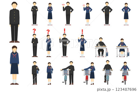 フラットイラスト：中学生正面(冬服) 123487696