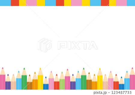 カラフルな色えんぴつのフレームイラスト 123487733