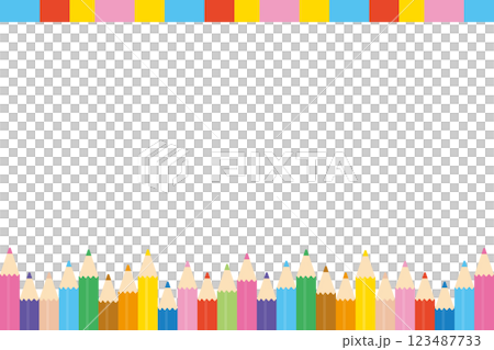 カラフルな色えんぴつのフレームイラスト 123487733