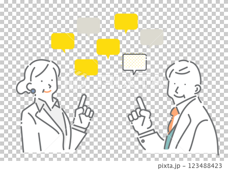 Simple and stylish line drawing illustrations of middle-aged business people 123488423