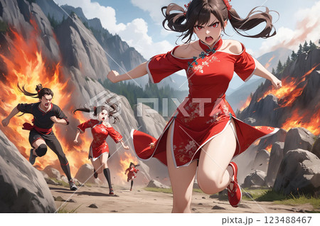 チャイナドレスで戦う美少女 123488467