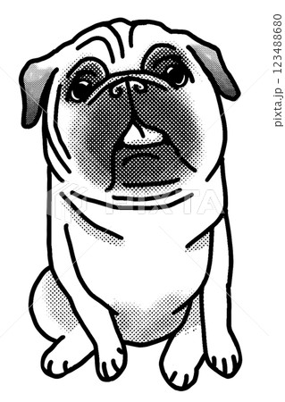 パグ　白黒　背景透過　犬のイラスト 123488680