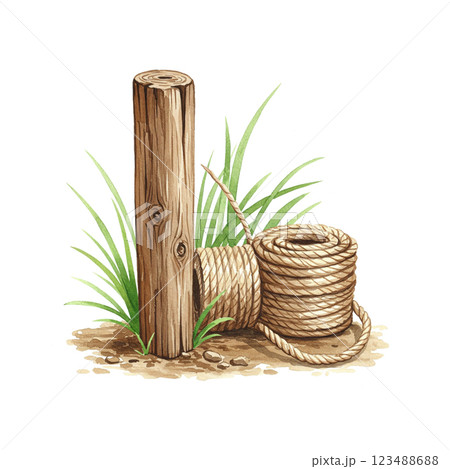 杭とロープのイラスト 杭とロープのイラスト 123488688