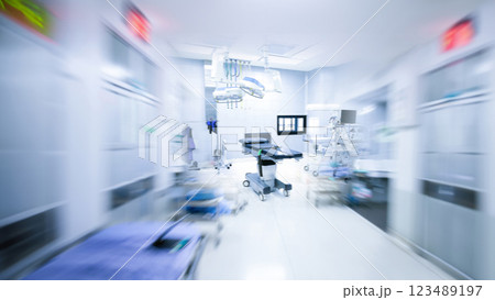Hospital operating room and operating table concept Hospital operating room and operating table concept 123489197