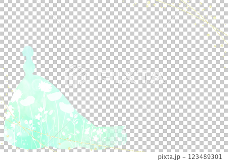 一位新娘身穿帶有花朵圖案的綠色婚紗的畫面。一幅適合慶祝的華麗插圖。 一位新娘身穿帶有花朵圖案的綠色婚紗的畫面。一幅適合慶祝的華麗插圖。 123489301