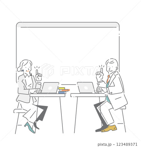 ミドル世代のビジネスパーソン　シンプルでお洒落な線画イラスト 123489371