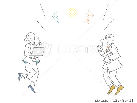 ミドル世代のビジネスパーソン　シンプルでお洒落な線画イラスト 123489411