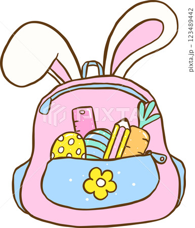 Cute Easter School Backpack Bunny Ears Cartoon Hand Drawn 123489442