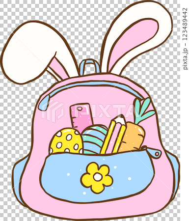 Cute Easter School Backpack Bunny Ears Cartoon Hand Drawn 123489442