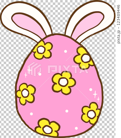 Pink Easter Egg with Bunny Ears Cartoon Hand Drawn 123489446