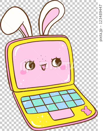 Easter School Bunny Ears Laptop Cartoon Hand Drawn 123489447