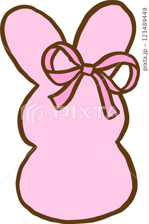 Easter School Bunny peep with bow Cartoon Hand Drawn 123489449